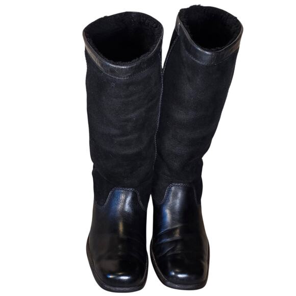 UGG Australia Black Leather & Suede Shearling Mid-Calf Boots Women’s 7.5 - Picture 3 of 11